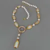 YYING Freshwater Cultured White Biwa Pearl Rec Round Pearl Y-Drop Necklace 18.5 X0707