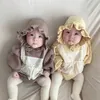 I bambini neonati Dongkuan adorabili vestiti da arrampicata con colletto in pizzo di velluto sottile, caldo, morbido e confortevole 210515
