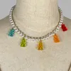 Кулон ожерелья Rainbow Cute Jelly Bear Pearl Choker Gummy Chummy Chummy Colling для женщин Cool Punk Hip Hop Мультфильм Очарование Y2K Ювелирные Изделия