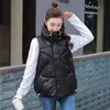 Shinny Winter Puffer Vest Women Solid Turn Down Collar Zipper Quilted Ladies Giacca senza maniche Gilet stile coreano allentato 211120