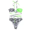 Zebra Print Bandeau Bikini Swimsuit Female Swimwear Women High Waisted Set Neon Green Bather Bathing Suit Swim 210520