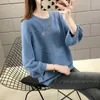 Maglione cavo ricamato Donna Girocollo Maniche a lanterna Maglioni lavorati a maglia sottili allentati Pullover Donna Primavera 210427