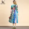 Летняя мода взлетно-посадочная полоса дизайнер элегантное праздничное платье женщин с длинным рукавом в горошек цветочные принты старинные MIDI 210522