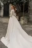 Elegant Wedding Dresses High Collar Long Sleeves Lace Satin Bridal Gowns Custom Made Button Back Sweep Train A Line Dress Robe De Mariee