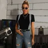 Sexy Bodysuit Women Summer Half-high Collar Short Sleeve Striped Patchwork Female Casual Skinny Suit Bottoming Shirt 210608