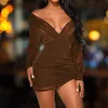 Ladies Club Sparkle Sexy V Neck Mini Bandage Slim Dresses Mesh Patchwork Drawstring Elegant Shiny Lace Up Evening Part Vestidos 210517