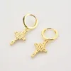 Andywen 925 Sterling Silver Rainbow CZ Cross Drop Earring Piercing Luxury Crystal Kvinnor Smycken Gift Loops Rock Punk 210608