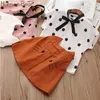 Humor Bear Baby Summer New Clothing Fashion Bow Tie Dot T-shirt +Cat Umbrella Skirt Children's Suit Cartoon Dress Clothes Set X0902