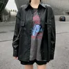 Mode losse zwarte lederen moto jas vrouwelijke Koreaanse bovenkleding ontwerper en jas vrouwen winter streetwear dame tops 210604