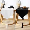 Einfache moderne solide weiß / schwarz Tischläufer Quaste dekorative Baumwolle Läufer für Möbel Abdeckung Tee Heimtextilien 210709