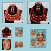 Brincos colar conjuntos de jóias originais coral beads Nigerian Wedding African Declaração Set Chunky CNR693 C18122701 Drop entrega 2021