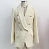 Blanc Tweed Blazer Femmes D'été Casual Double Boutonnage Col Châle Épais Long Bureau D'affaires Blazers Vestes 210525