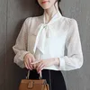 Herfst Elegant Solid Chiffon Dames Blouse Lange Mouwen Vlinder Stropdas Cardigan Slim Fit Dames Shirt Blusas Mujer de Moda 10703 210518