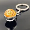 Solar System Planet Keychain Moon Earth Sun Art Picture Chain Pendant Glass Keychain Double Luminous Jewelry Key Car