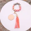 Wristlet Keychain Key Ring Bracelet Silicone Beaded Wrist Cute Keychains for Women Bangle Elastic Portable Car Keyrings Chains Girls with Faux Leather Tassel Keys