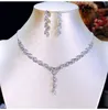 Fina smycken uppsättningar för kvinnor Silver Simple Bridal Wedding Cubic Zirconia Halsband Pendants Drop Earrings Engagement Tillbehör