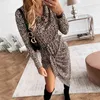 Camicia con stampa leopardata Abiti da donna a maniche lunghe Autunno Moda Office Lady Sexy 210427