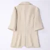 Women Blazer Summer Cotton Linen Blazers Jackets Single Button Short Sleeve Outerwear England Style Cardigan Tops Women's Suits &