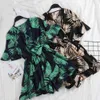 Summer Women Chiffon Beach Playsuits V Neck Print Floral Female Jumpsuits Loose Holiday Sexy Bohemian 210519