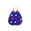 Handgjorda Multi Layer Läder Örhängen Amerikanska flaggan Leaf Teardrop Earrings Kvinnor Mode Smycken Amerikansk Independence Day Presenter Q0709