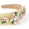 Fashion Fabric Alloy Glass Rhinestone Flower Headband for Women Wide Side Shiny Head Hair Accessories