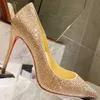 Luxury Sparkling diamond Tacchi alti da donna Scarpa elegante in vera pelle tacco alto punta a punta Sexy Party 2021 Con donna