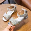 Arrivals Kids Sandals Girls Summer Shoes Fashion Sequins Pearls Bow Princess Sandals Low Heels Children Girl Shoes Pink 210713