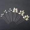 Hårtillbehör Handgjorda Simple Leaves Wedding Bridal Silver Clips Pins Ornaments Sticks