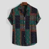 Männer Hemden Ethnisch Gedruckt Urlaub Casual Kurzarm Hawaiana Hemden Vintage Männer 210527