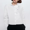 BLSQR Sweet Chic Lâche Blouse blanche Col à volants Chemise à manches longues Femme Élégant Bureau Porter Tops courts Blusas 210430