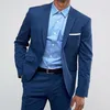 2 sztuk Biznes Mężczyźni Garnitury do ślubu Slim Fit Blue Groom Tuxedo z Peaked Lapel Custom Man Fashion Costume Zestaw Pants X0909