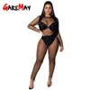 Crystal Diamond Black Jumpsuit Women Hollow Out Transparent Loose Long Fishnet Bodysuit Sexy Pearls Patchwork Jumpsuits 210428