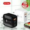 Typ-C 20W PD och QC 3.0 Dual Ports USB PD20WFast väggladdare med US EU-UK-kontakt för iPhone 12 11 Pro Max Ipad Xiaomin Huawei Mobiltelefon