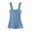 elegant sleeveless tweed dress women vintage button club es boho female slim mini girls chic korean vestidos 210521
