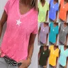 2021 Summer T Shirt Women V Casual V Neck T Shirts żeńskie topy z krótkim rękawem dla dziewcząt szara solidna top koszulka femme femme 210317