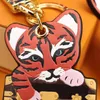 Cartoon Luxury Animal Keychain Brown Old Flower Metal Pu Leather Tiger Keychains Fashion Unisex High Quality Bag Decoration Pendan320b