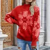 Höst Vinter Jultröja Casual Snowflake Pattern Jacquard Turtleneck Pullover Sticking Shirt Jumper Kvinnors 210514