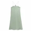 Summer Women Single Breasted Satin Suspender Midi Dress Female Sleeveless Clothes Casual Lady Loose Vestido D7563 210430