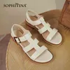 Sophitina couro de alta qualidade senhora sandálias estilo romano calçados calçados cor sólida forma plana moda verão sapatos mulheres AO628 210513