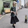 [EWQ] Осень женский офис леди зарезанный воротник с длинными рукавами Одиночные погружные пэчворки зеленый минималистский пиджак пальто 8P088 211019