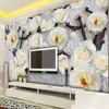 Custom Size 3D Stereo Relief Yellow Mural Fashion Interior Flower Design Photo Wall Living Room Self Adhesive Wallpaper