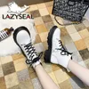 최고 품질의 Lazyseal Chunky Sole White Ankle Boots 여성용 신발 여성용 레이스 업 신발 여성 부츠 숙녀 신발