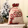 Dekoracje świąteczne 2021 Xmas Candy Gift Duża torba Cute Linna Tote Lattice Boczna kieszeń sznurek dla dzieci dzieciak