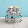 Övrigt Bakeware 4PCS / Lot Gold Silver Crystal Metal Bröllopstårta Stativ Plate Rack Set Festival Party Display Tray Cupcake