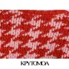 KPytomoa Mulheres Moda Houndstooth Colheita Aberto Malha Cardigan Camisola Vintage O Pescoço Manga Longa Feminina Outerwear Chique Tops 210922