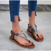 Damskie Sandały Clip Palec Pu Leather Summer Beach Casual Damskie Komfort Płaskie Buty Slip On Female Sandales Plus Size Flip Flops