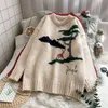 Camisola feminina de inverno Pullovers Oneck Casual Knitwear Bordado Europeu Bordado Malha Tops Puxe Jumpers Tree 210430