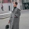 Elegant Lattice Houndstooth Woolen Coat Women's Mid-Length Autumn Winter Korean Casual Outwears 210510