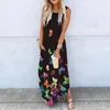 Vestidos Casuais Maxi Maxi Vestido Elegent Verão 2021 Lua e Estrelas Imprimir Sleeveless Bolso Impressão Praia Loose