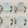 Nieuwe stijlvolle zomer peuter jumpsuit baby jongens meisjes rompers ins katoen mouwloze voorste knopstrepen kinderen bodysuit baby romper 0-2T 559 k2